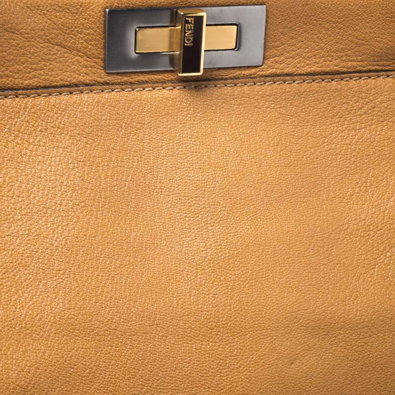 Fendi Tan Leather Large Peekaboo Top Handle Bag 5