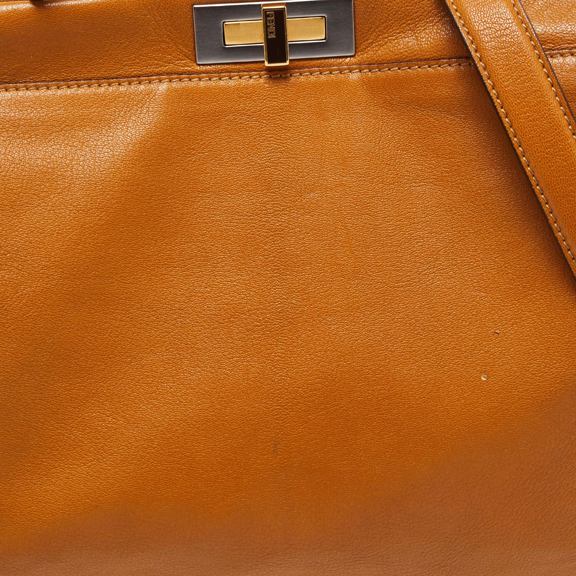 Fendi Tan Leather Large Peekaboo Top Handle Bag 8