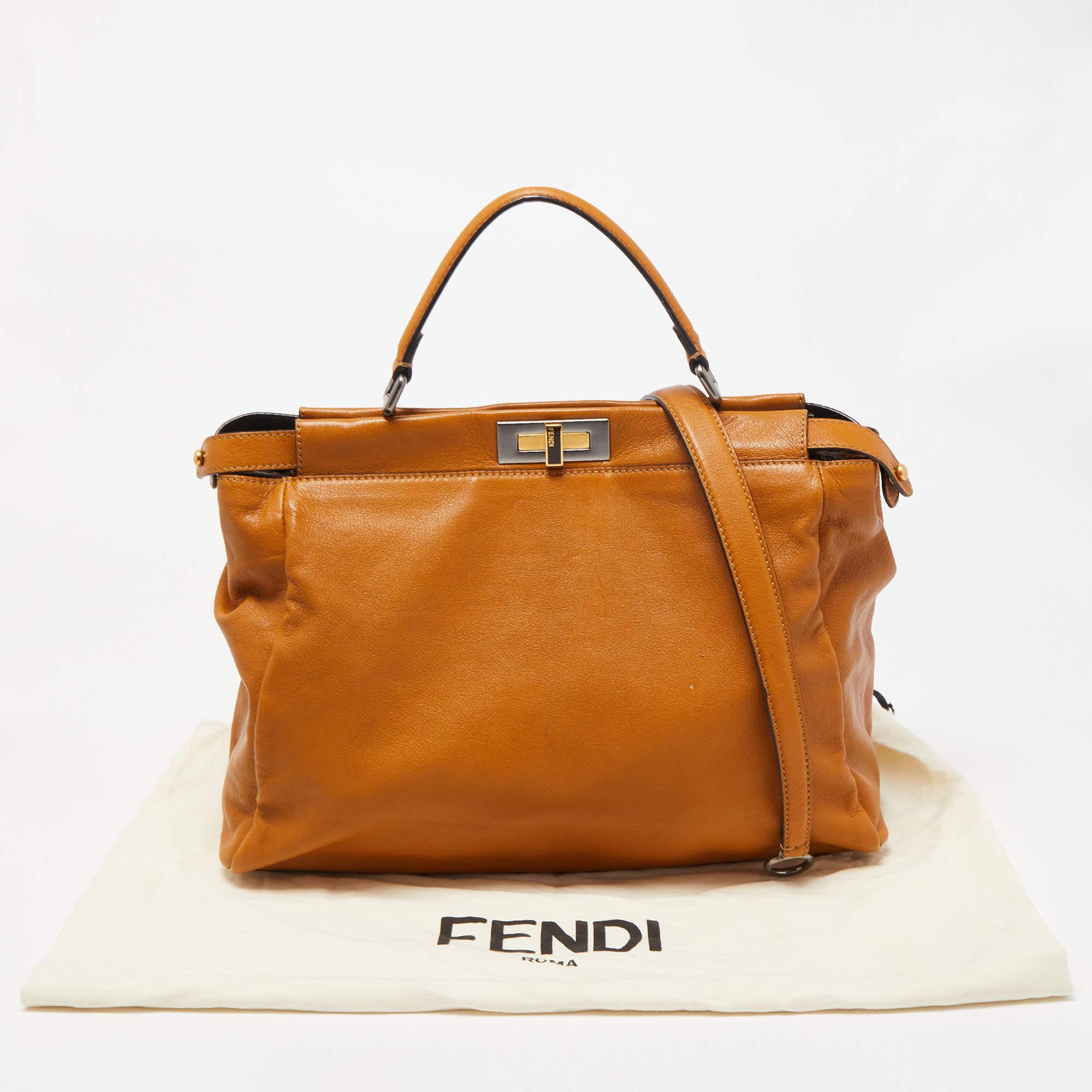 Fendi Tan Leather Large Peekaboo Top Handle Bag 9