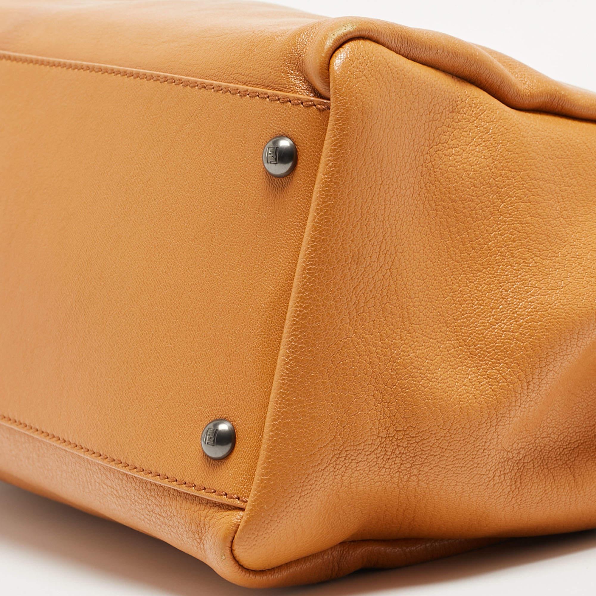 Fendi Tan Leather Large Peekaboo Top Handle Bag For Sale 10