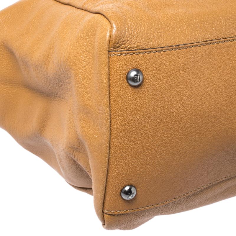 Women's Fendi Tan Leather Large Peekaboo Top Handle Bag