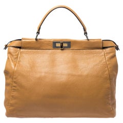 Fendi Tan Leather Large Peekaboo Top Handle Bag