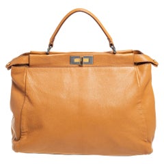 Fendi Tan Leather Large Peekaboo Top Handle Bag