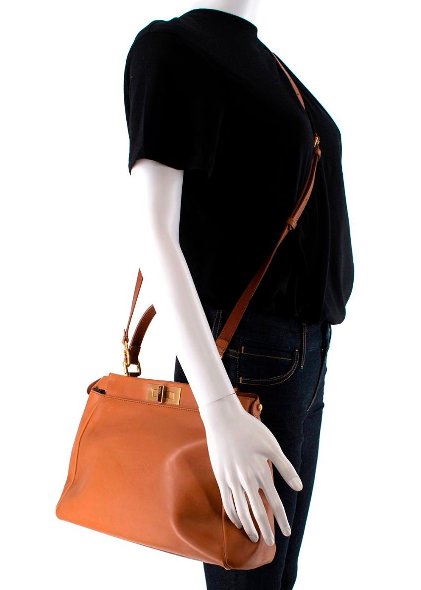 Women's Fendi Tan Leather Medium Peekaboo Top Handle Bag For Sale