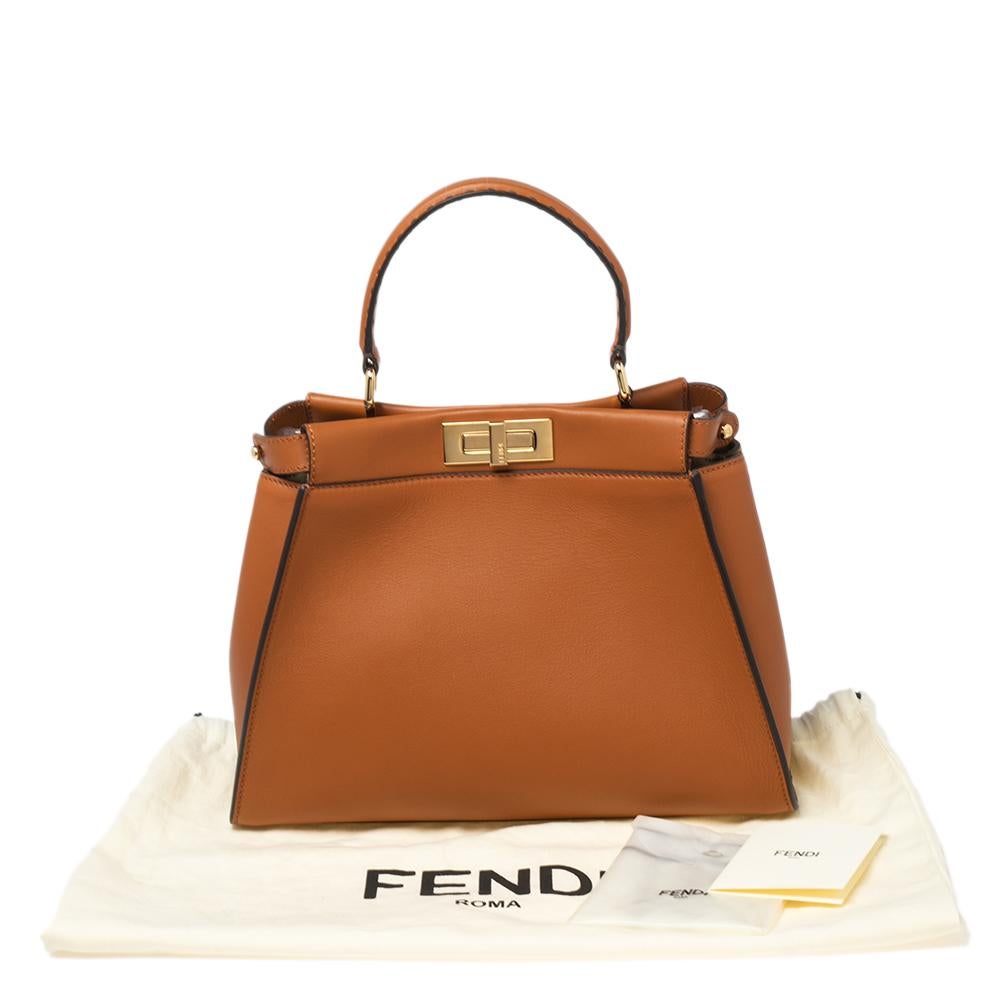 Fendi Tan Leather Medium Peekaboo Top Handle Bag In New Condition In Dubai, Al Qouz 2