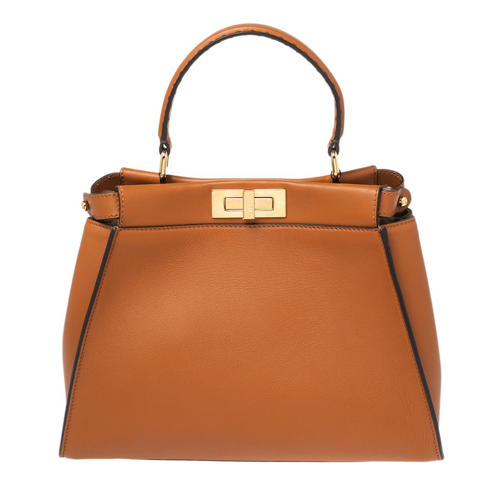 Fendi Tan Leather Medium Peekaboo Top Handle Bag 1