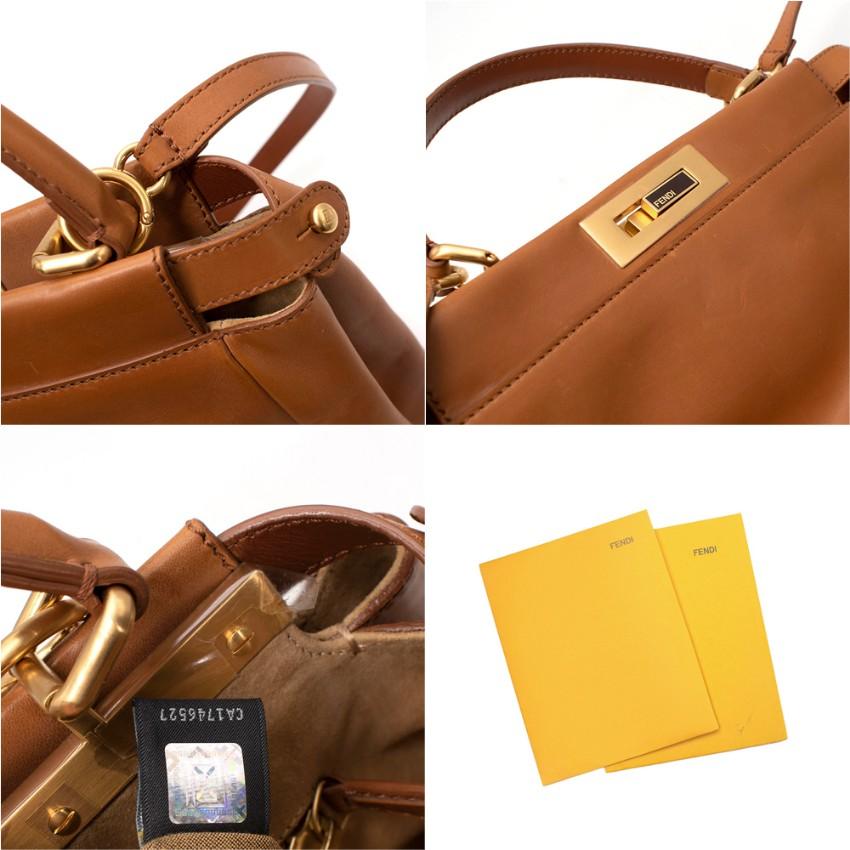 Fendi Tan Leather Medium Peekaboo Top Handle Bag For Sale 4