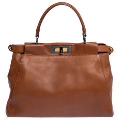 Fendi Tan Leather Medium Peekaboo Top Handle Bag
