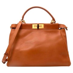 Fendi Tan Leather Medium Peekaboo Top Handle Bag