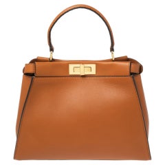 Used Fendi Tan Leather Medium Peekaboo Top Handle Bag