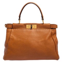 Fendi Tan Leather Medium Selleria Peekaboo Top Handle Bag
