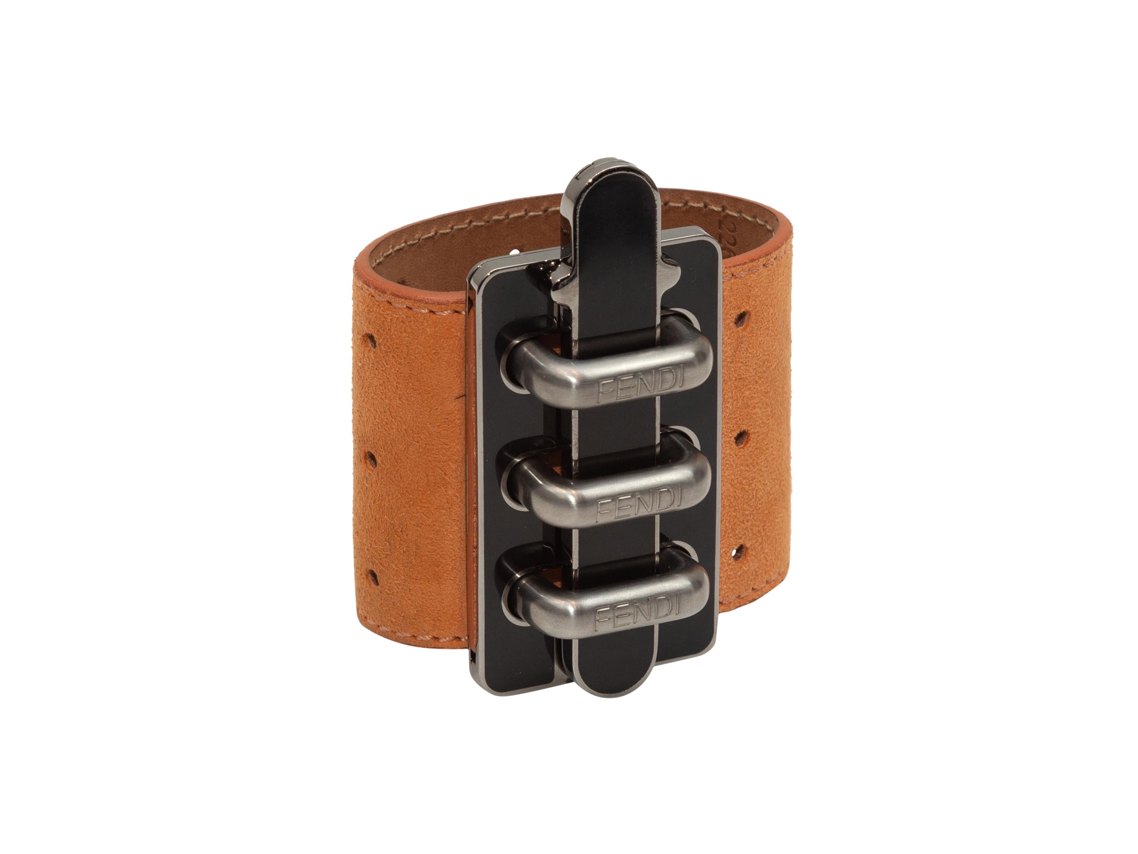Fendi Tan Leather & Metal Cuff Bracelet In Good Condition In New York, NY