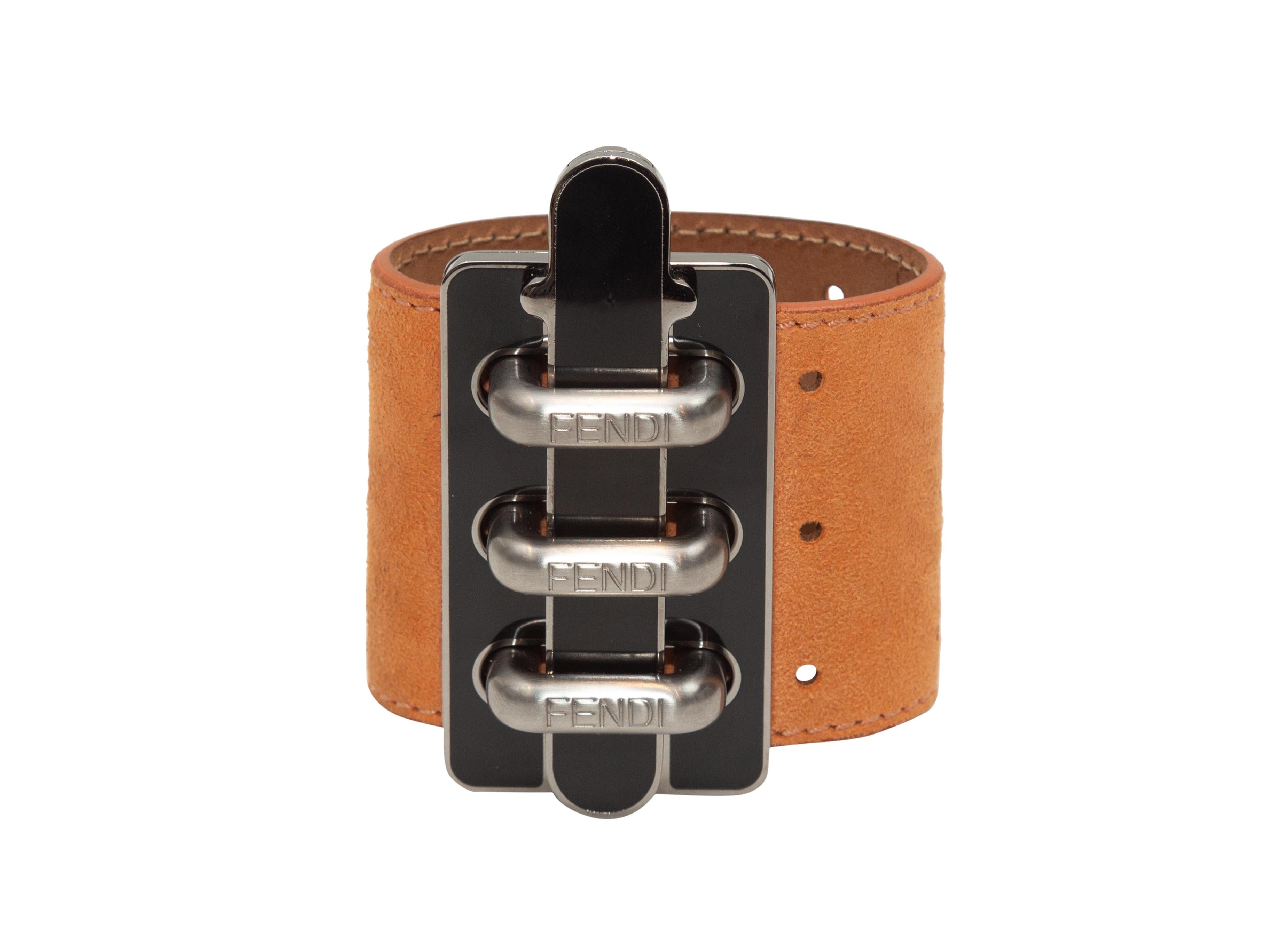 Women's Fendi Tan Leather & Metal Cuff Bracelet