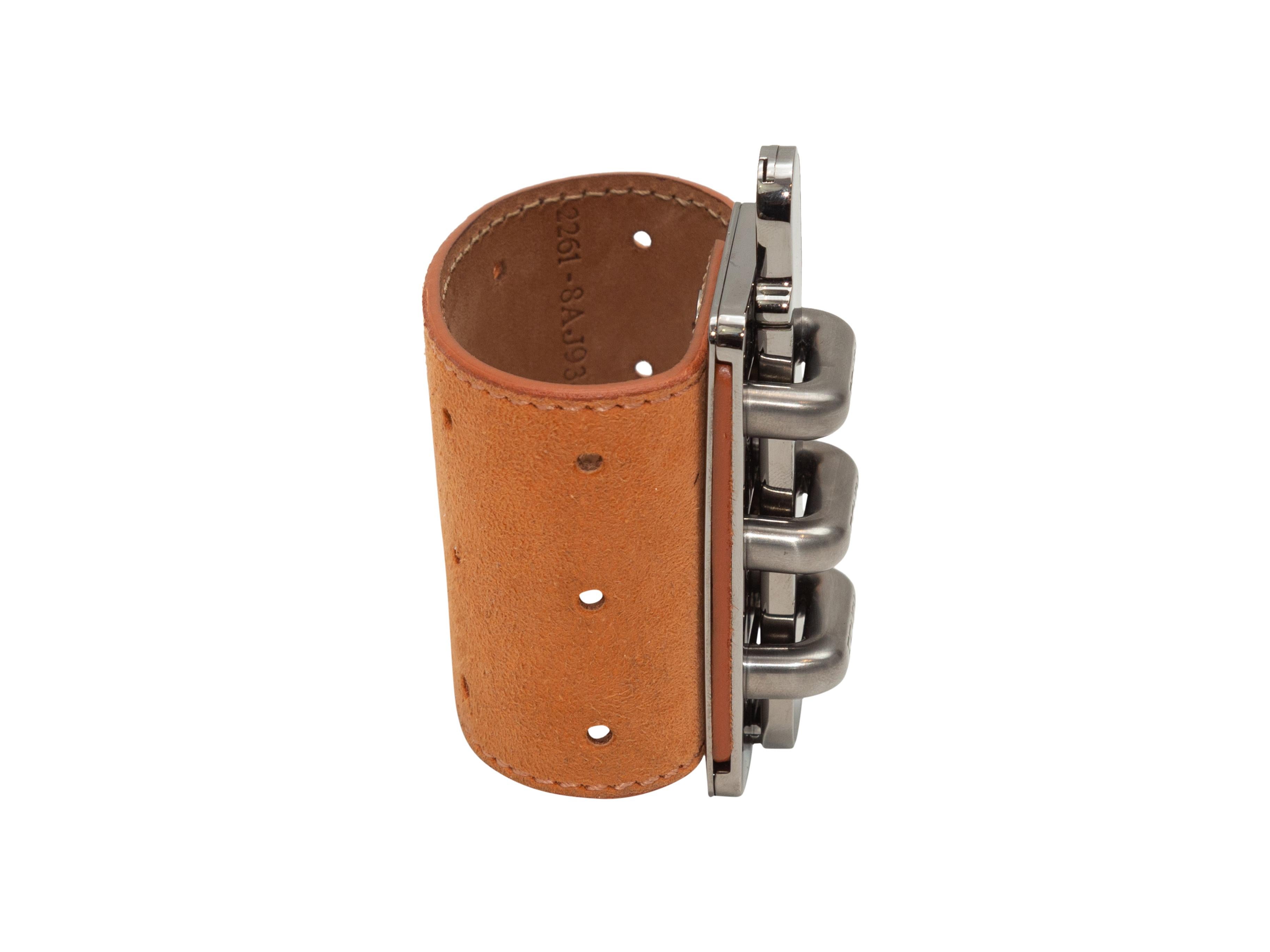 Fendi Tan Leather & Metal Cuff Bracelet 1