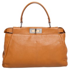 Fendi Tan Leather Small Peekaboo Top Handle Bag