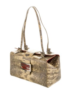 Fendi Tan Lizard Exotic Gold Small Box Abend Top Handle Satchel Bag