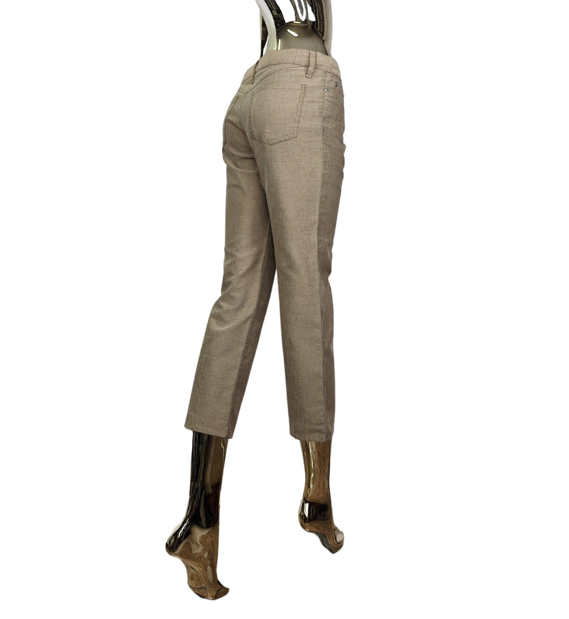 Gray Fendi tan monogram straight cropped pants For Sale