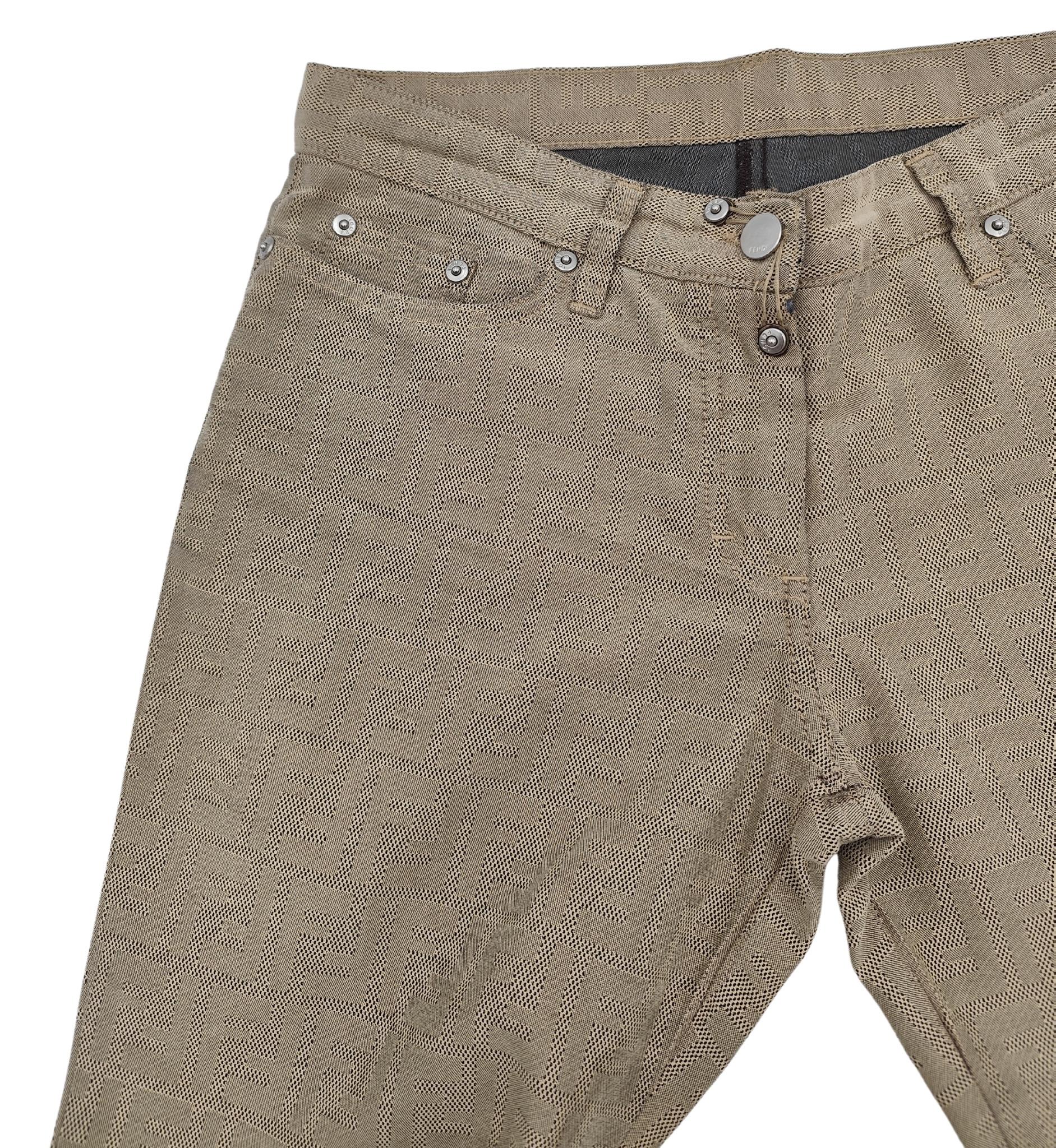 Women's Fendi tan monogram straight cropped pants For Sale