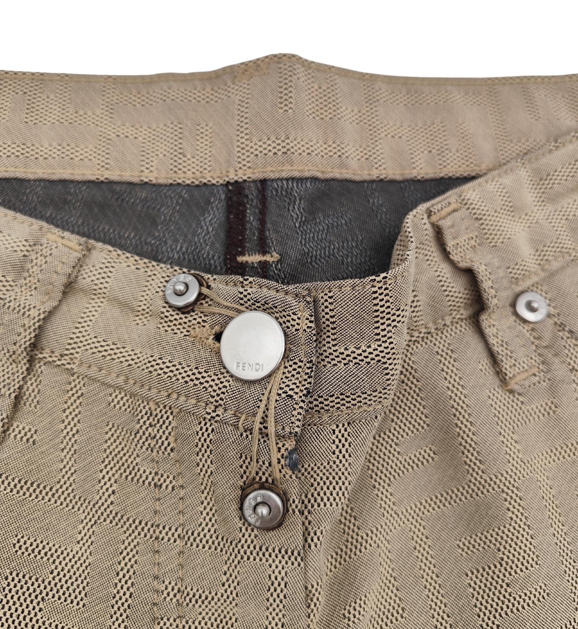 Fendi tan monogram straight cropped pants For Sale 1