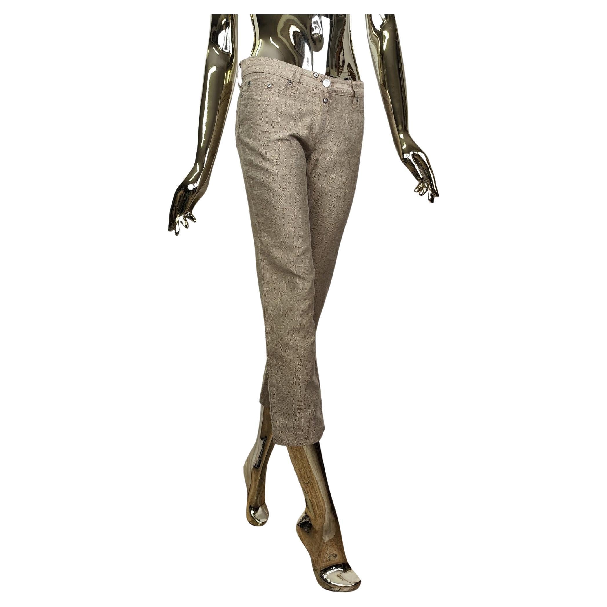 Fendi tan monogram straight cropped pants For Sale