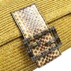 FENDI Tan Natural Rattan Brown Python Exotic Leather Shoulder Baguette Flap Bag