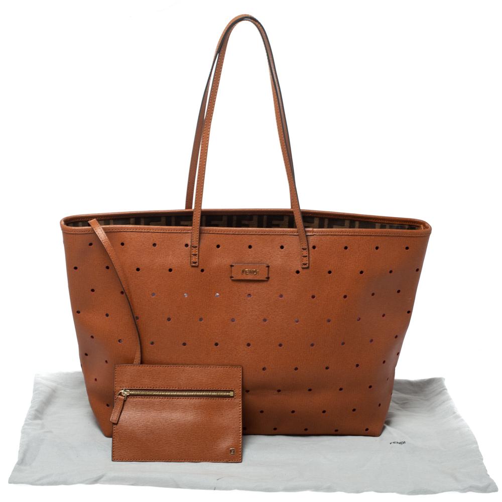 Fendi Tan Perforated Leather Large Roll Tote 4