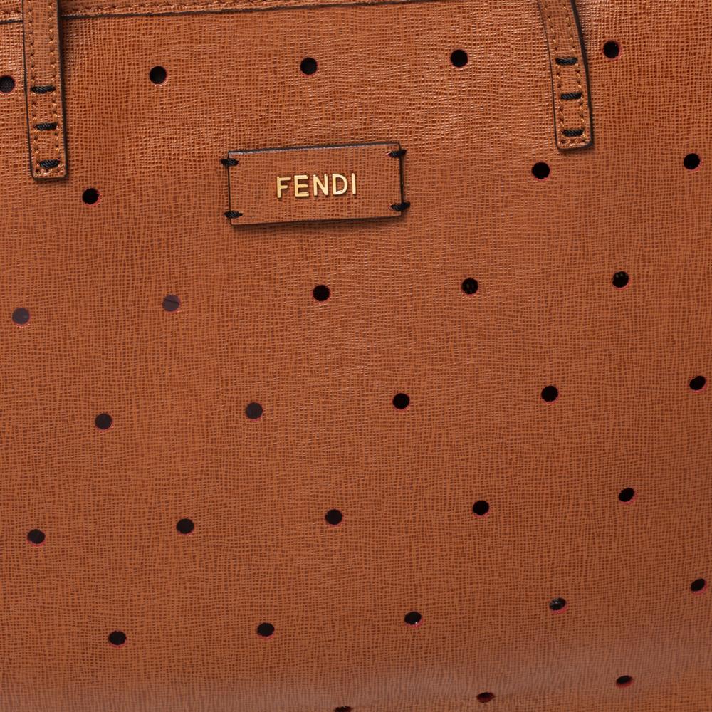 Brown Fendi Tan Perforated Leather Large Roll Tote