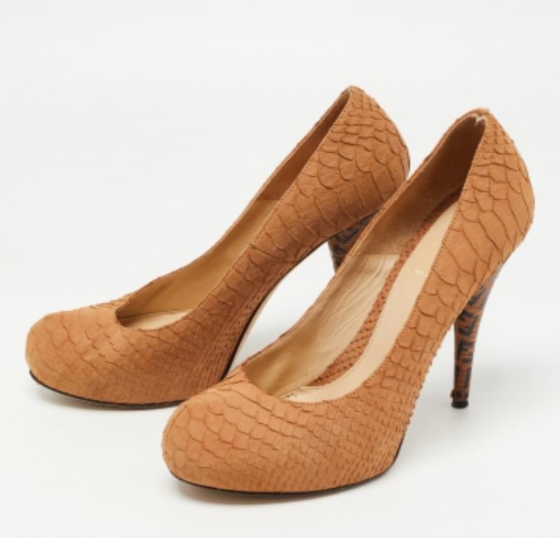 Fendi - Superstar - escarpins à plateforme en cuir gaufré python fauve - Taille 40 en vente 5