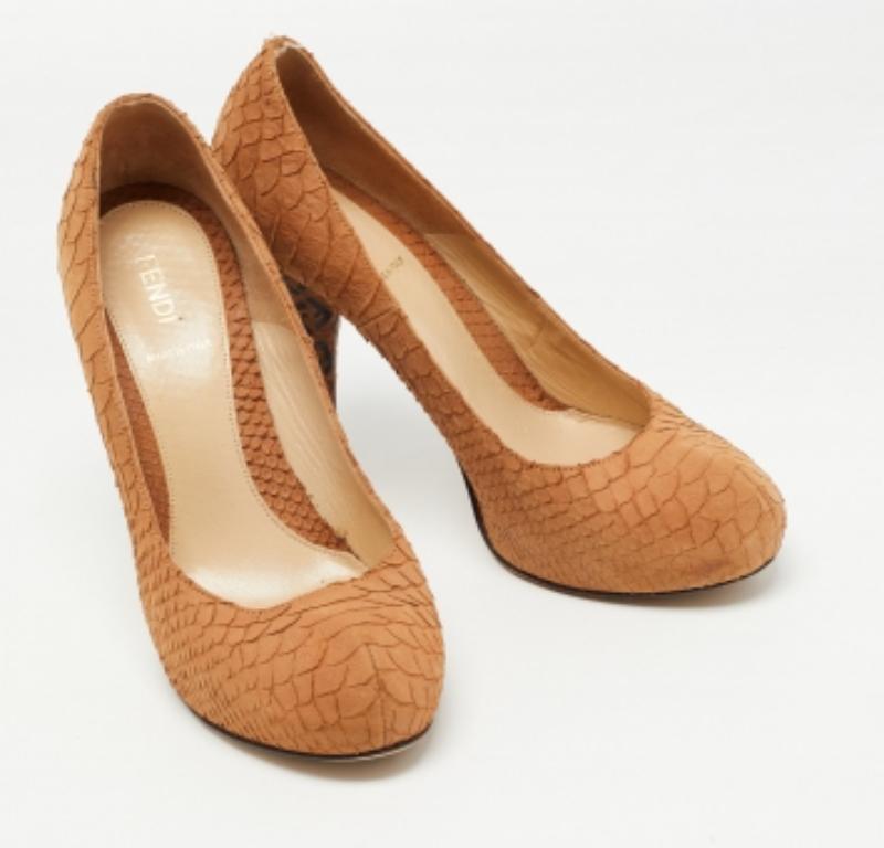 Fendi - Superstar - escarpins à plateforme en cuir gaufré python fauve - Taille 40 en vente 3