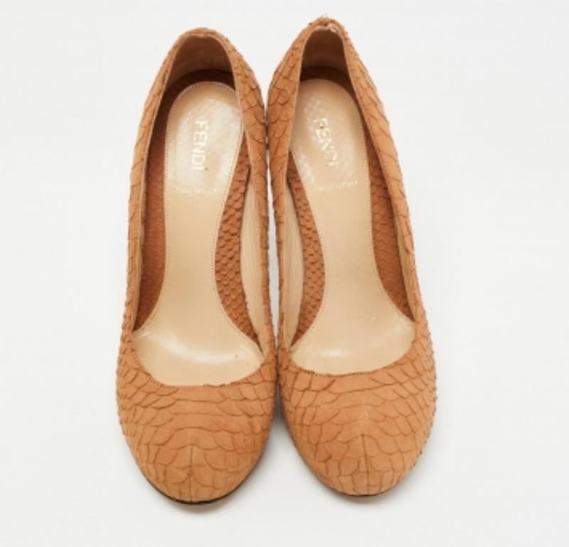 Fendi - Superstar - escarpins à plateforme en cuir gaufré python fauve - Taille 40 en vente 4