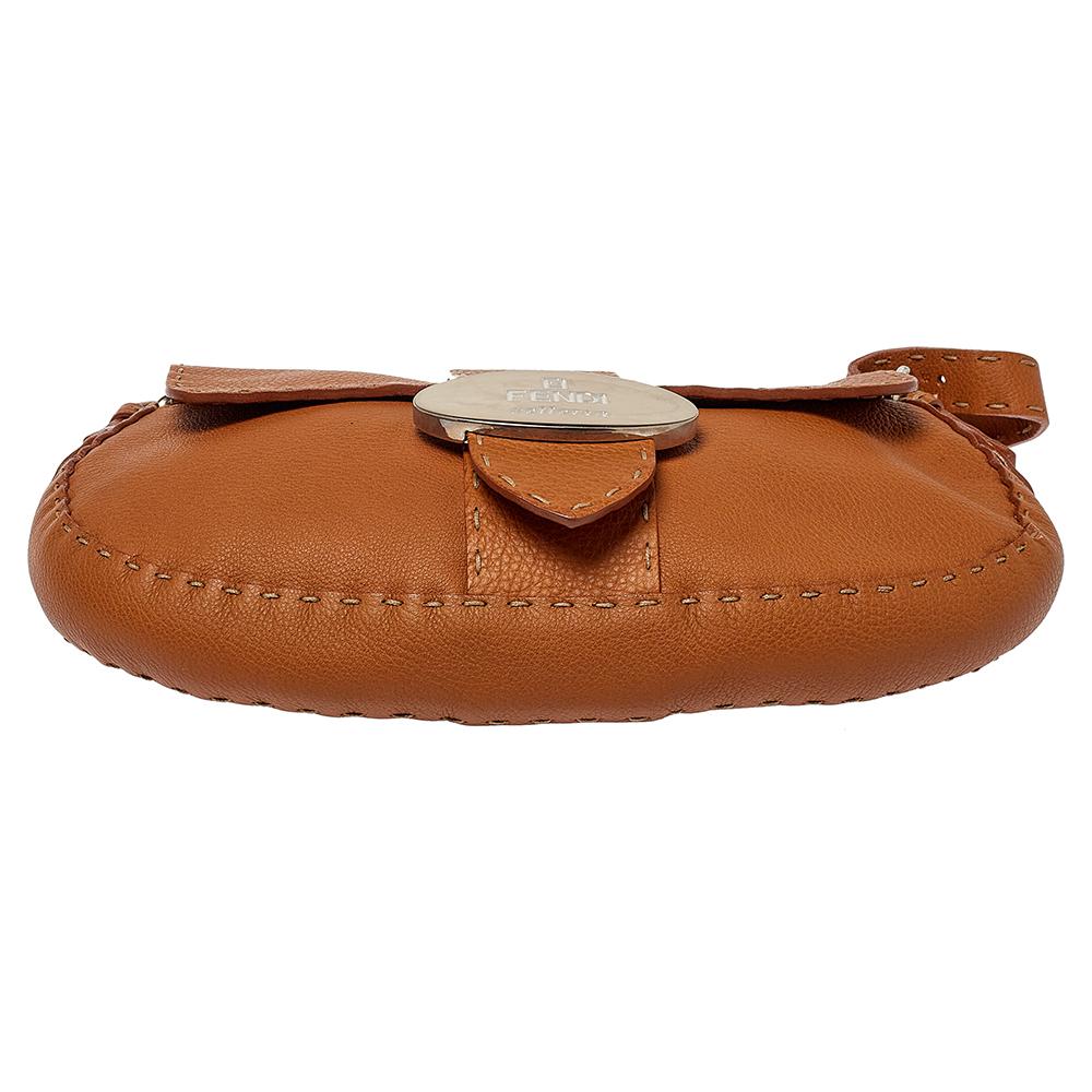 Women's Fendi Tan Roman Leather Selleria Flap Bag