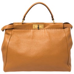 Fendi Tan Selleria Leather Large Peekaboo Top Handle Bag