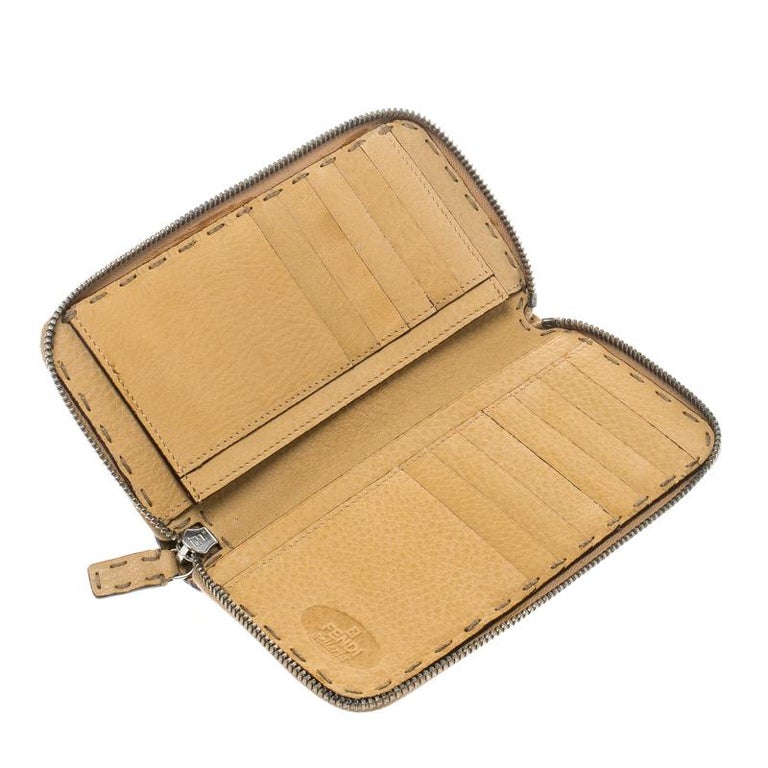 Fendi Tan Selleria Leather Zip Around Wallet For Sale at 1stDibs
