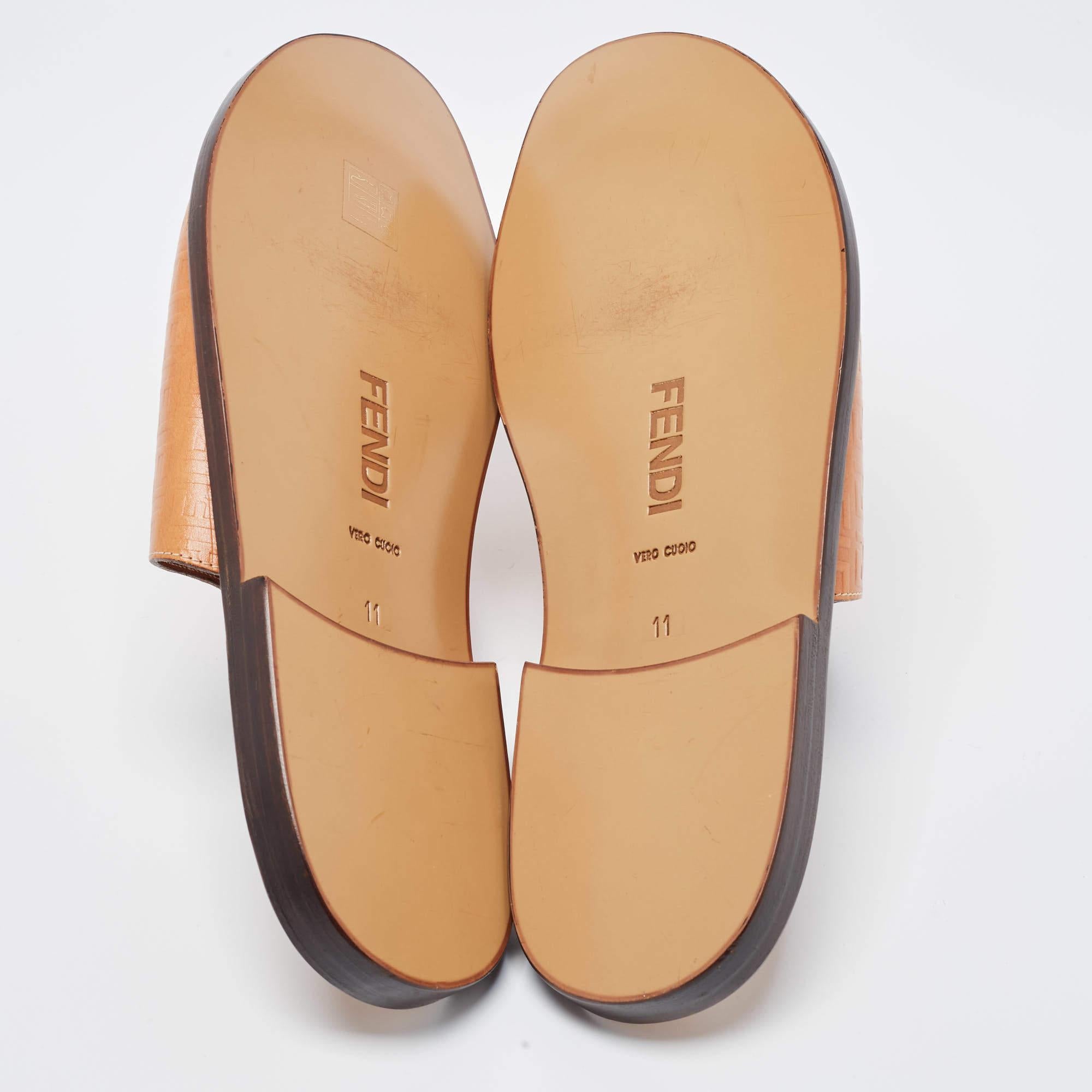 Fendi Tan Zucca Embossed Leather Slides Size 45 1