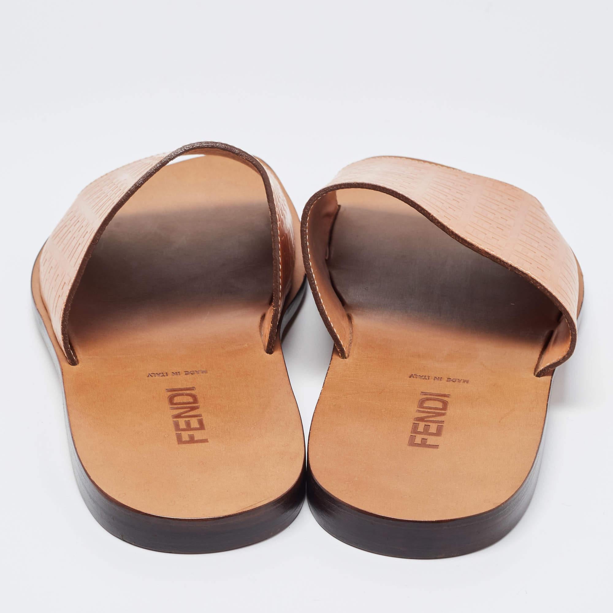 Fendi Tan Zucca Embossed Leather Slides Size 45 2