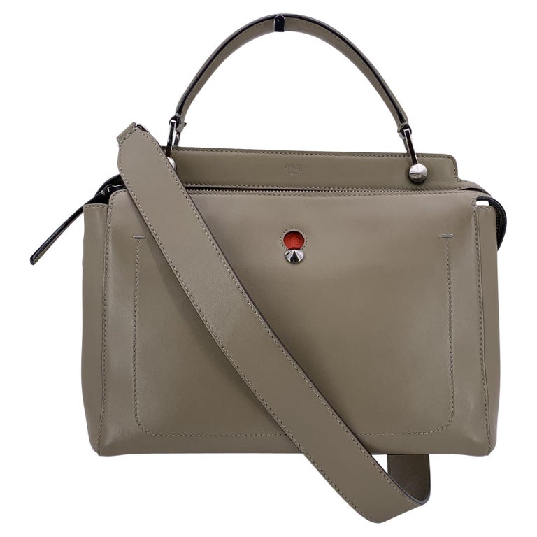 Fendi Taupe Leder DotCom Way Tote Handtasche mit Schulterriemen