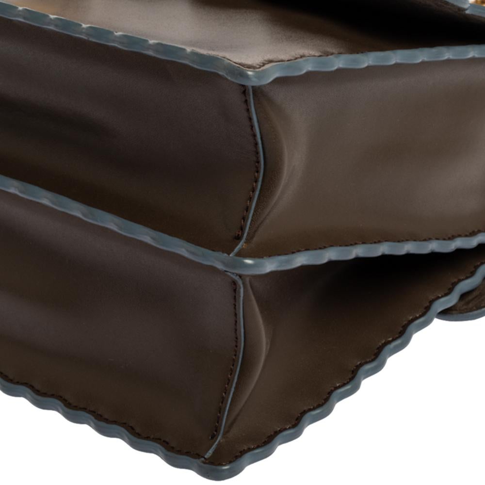 Fendi Taupe Leather Scalloped Kan I Top Handle Shoulder Bag 6