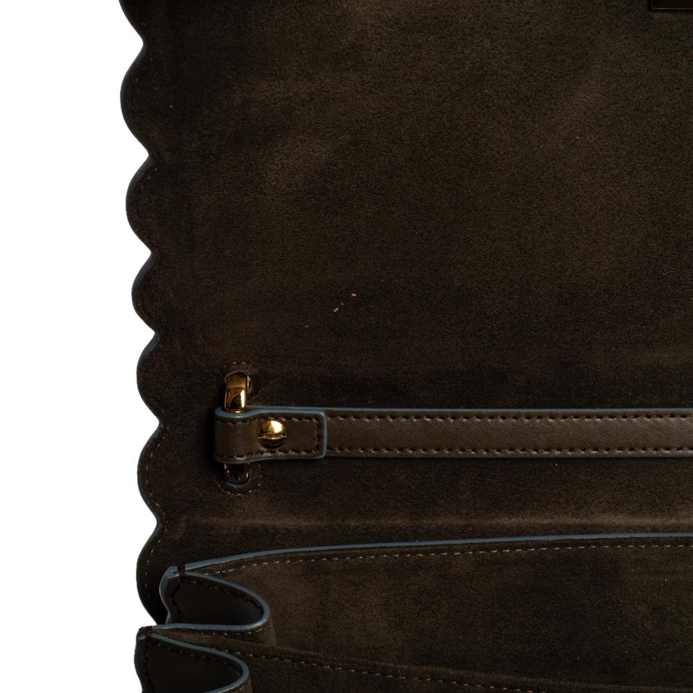 Women's Fendi Taupe Leather Scalloped Kan I Top Handle Shoulder Bag