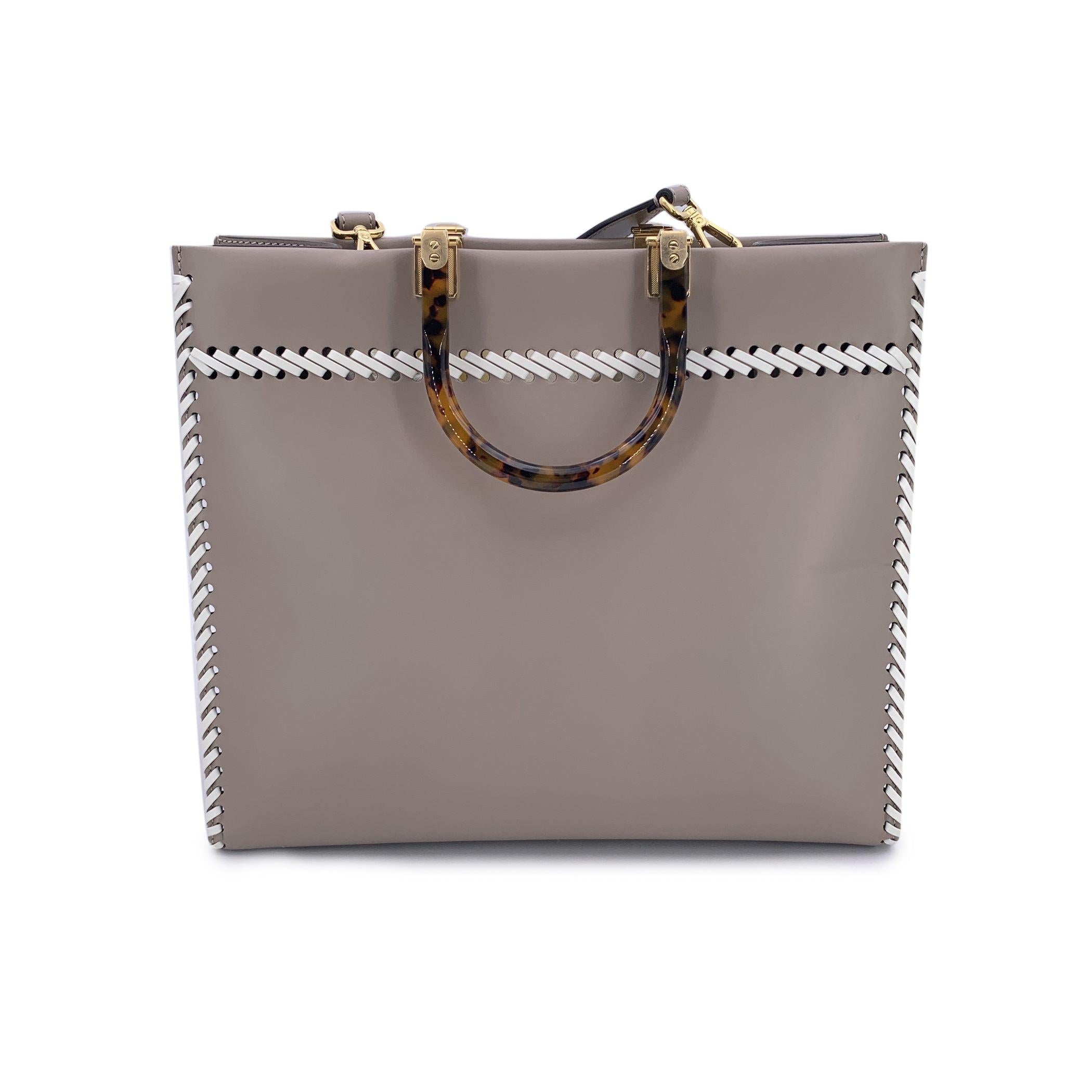 Gray Fendi Taupe Leather Tote Bag Sunshine Medium Plexi Handle For Sale