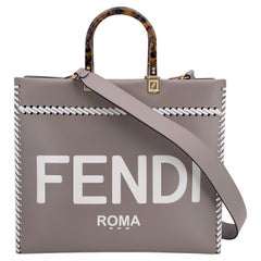 Fendi Taupe Leather Tote Bag Sunshine Medium Plexi Handle