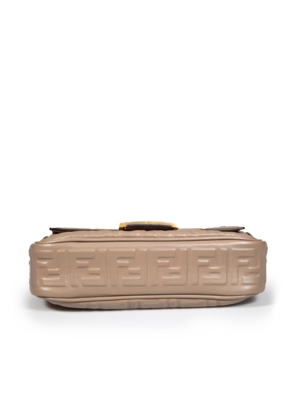 Women's Fendi Taupe Leather Zucca FF Embossed Baguette Chain Midi For Sale