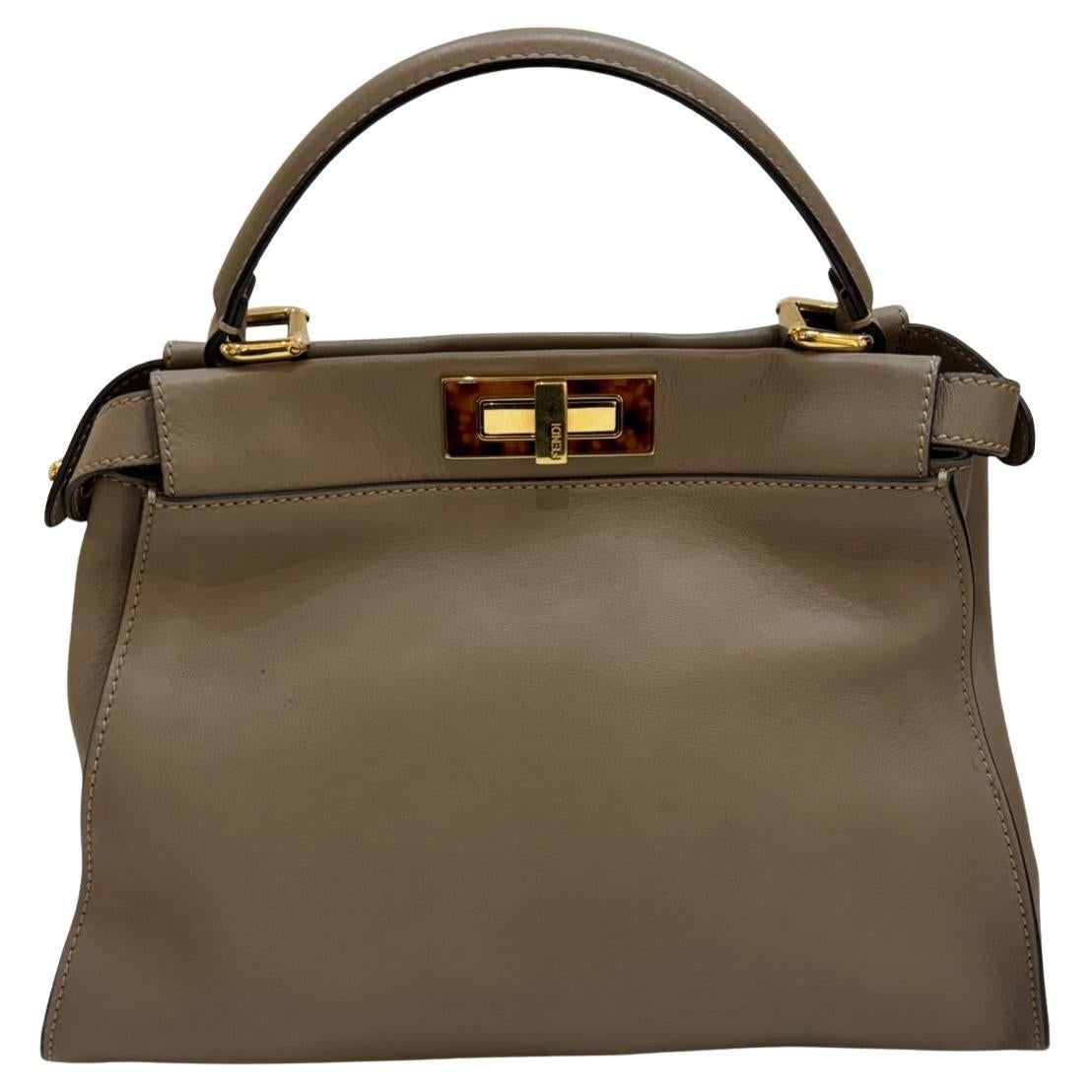 Borsa Fendi Taupe Regular Peekaboo Tortoiseshell Plexi in vendita
