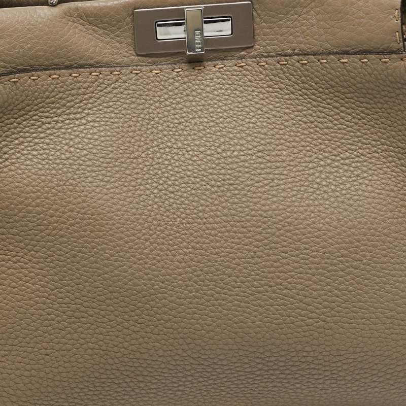 Fendi Taupe Selleria Leather Medium Iconic Peekaboo Top Handle Bag For Sale 8