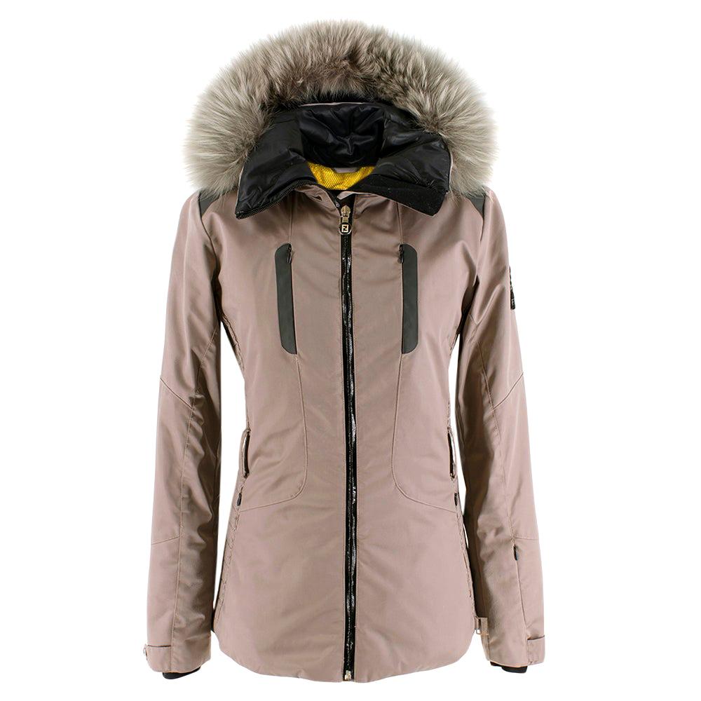 Fendi Taupe Ski Jacket With Fox Fur Hood XS 40