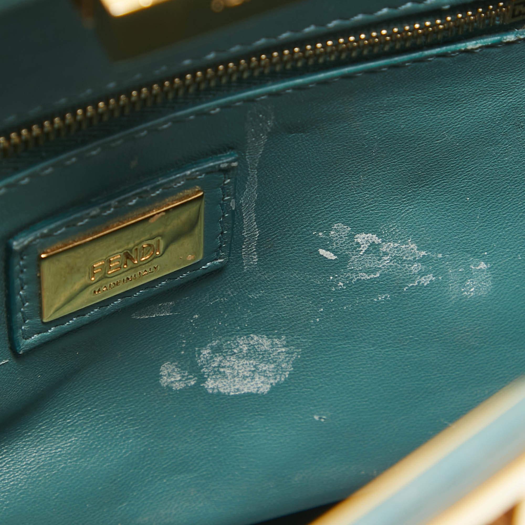 Fendi Teal Blue Leather Mini Peekaboo Top Handle Bag For Sale 6