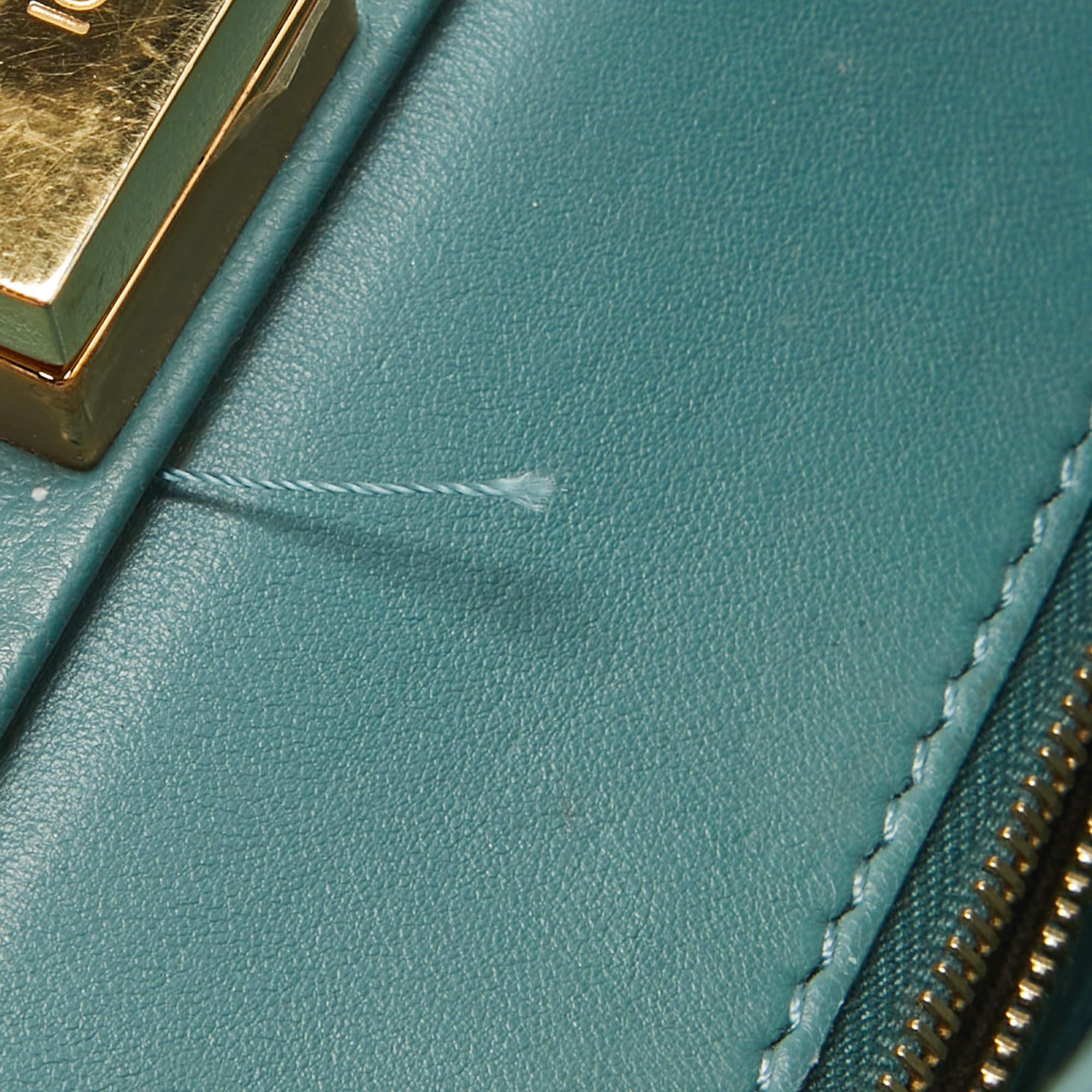 Fendi Teal Blue Leather Mini Peekaboo Top Handle Bag For Sale 9