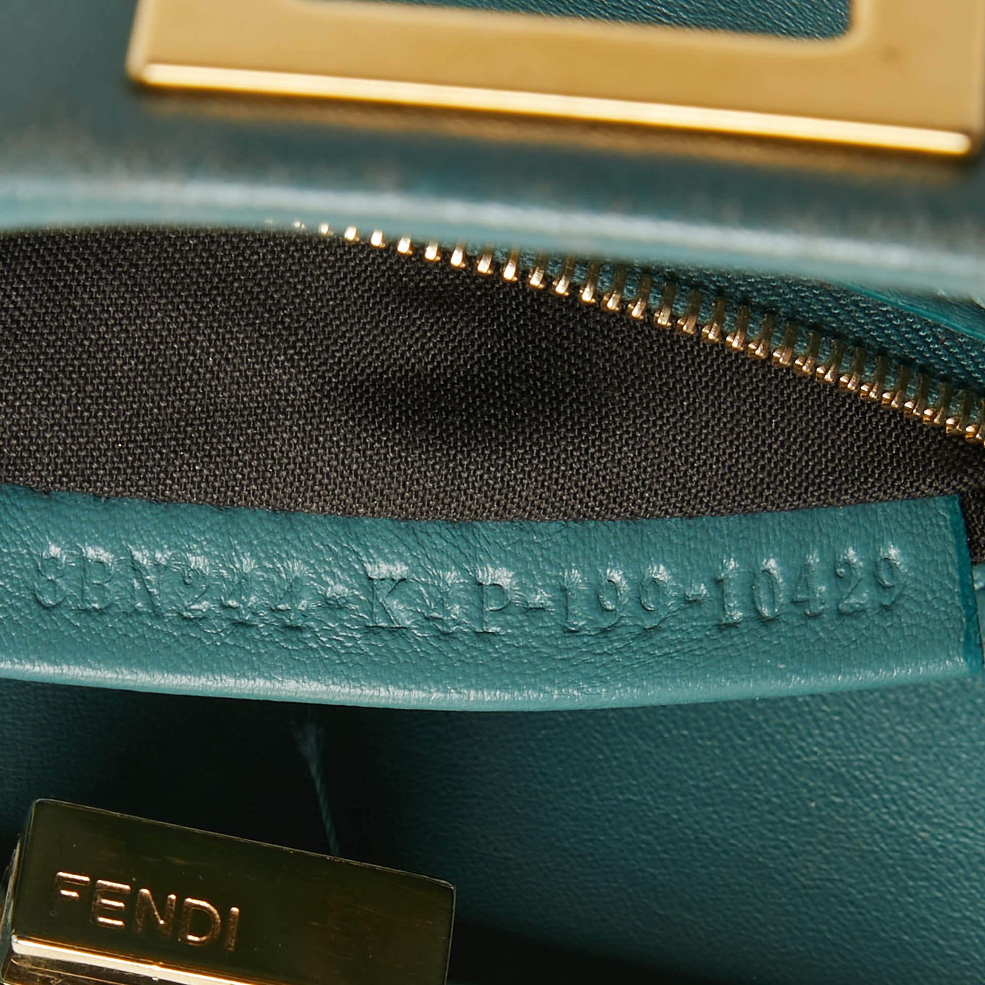 Fendi Teal Blue Leather Mini Peekaboo Top Handle Bag For Sale 10