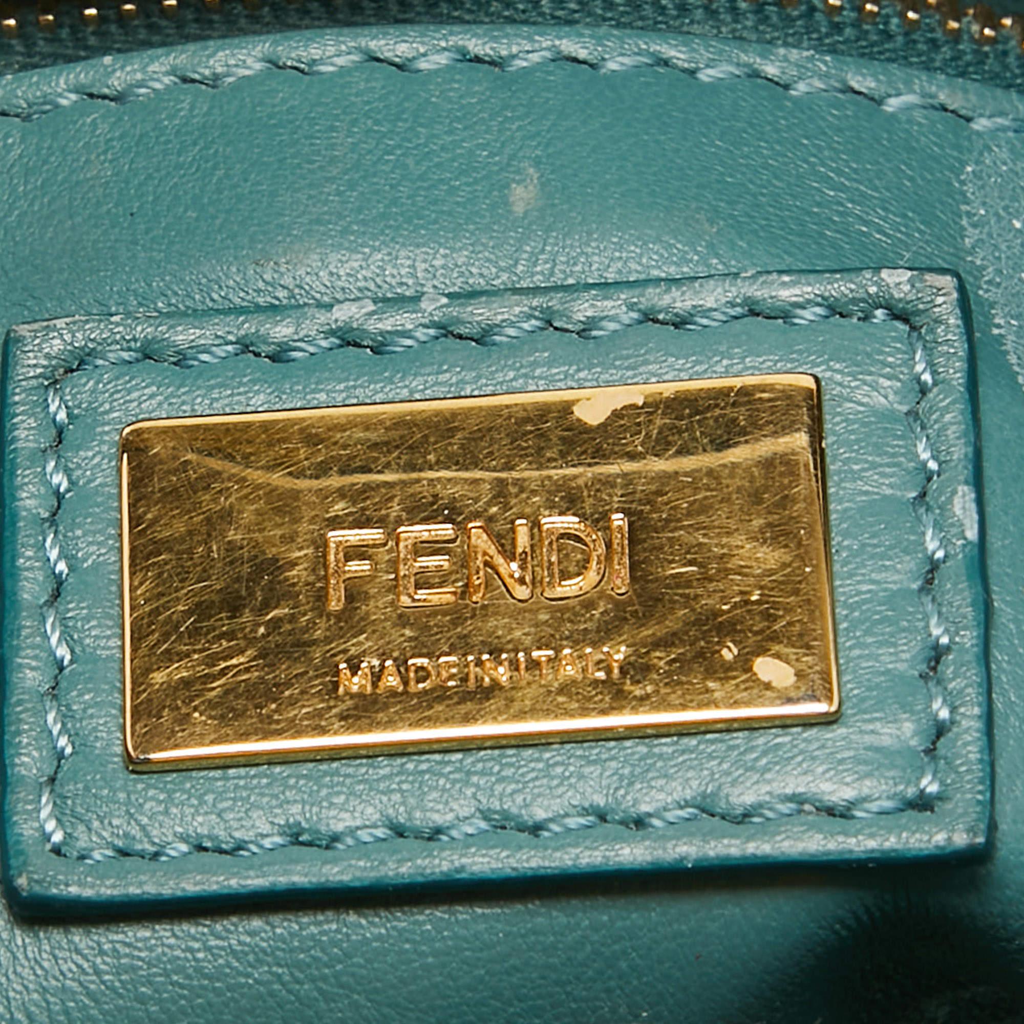 Fendi Teal Blue Leather Mini Peekaboo Top Handle Bag For Sale 15
