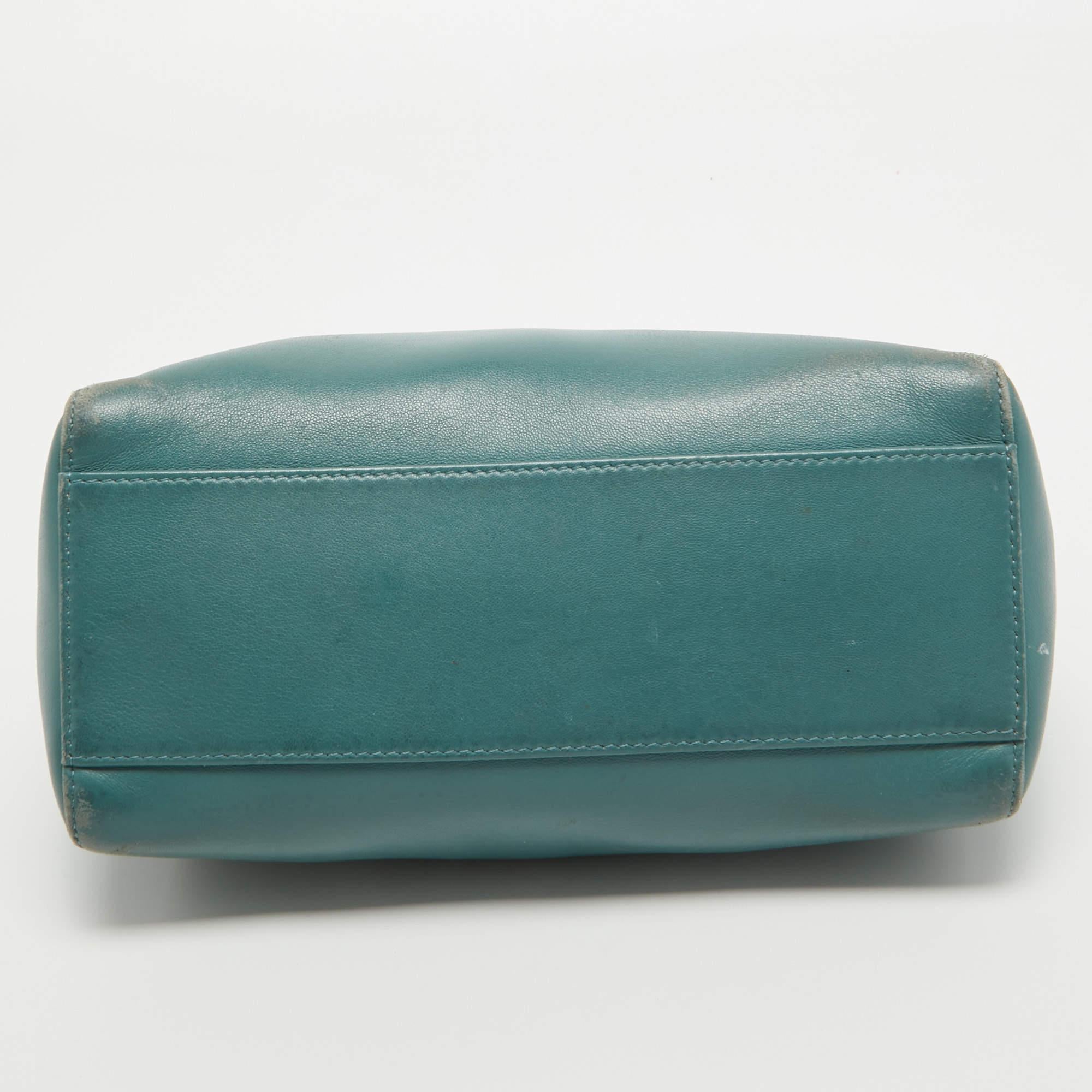 Fendi Teal Blue Leather Mini Peekaboo Top Handle Bag For Sale 1