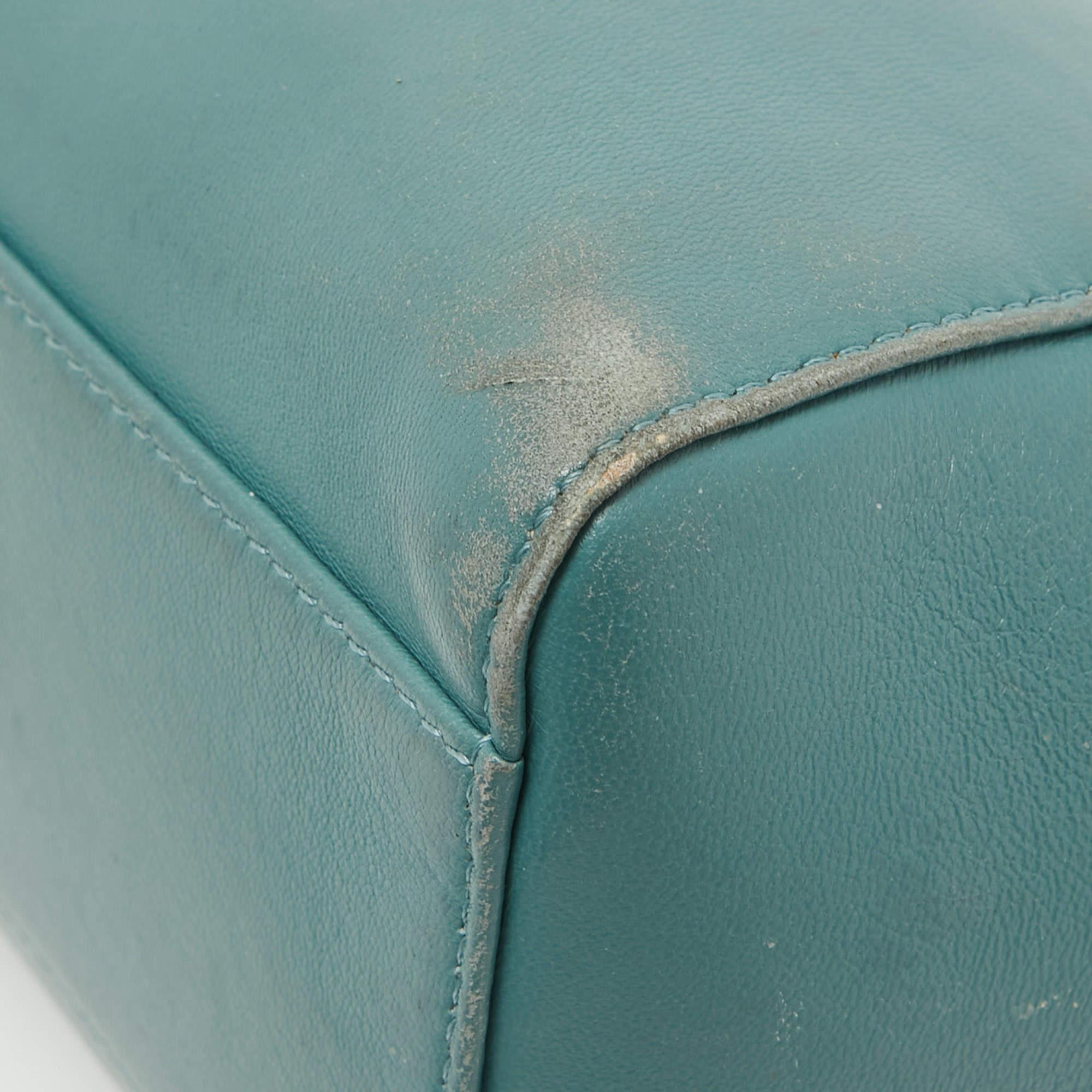 Fendi Teal Blue Leather Mini Peekaboo Top Handle Bag For Sale 2